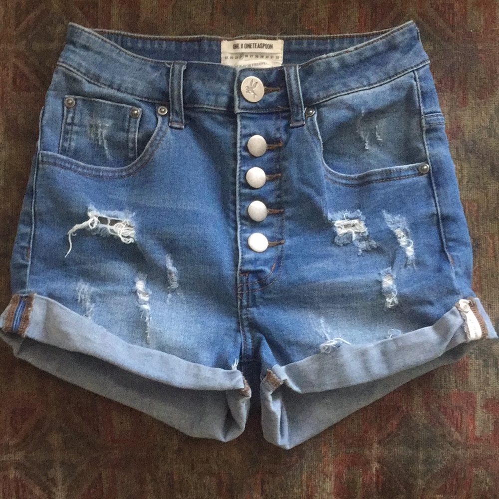 One Teaspoon High Rise Harlets Buttonfly cut off shorts 25 - Picture 2 of 11